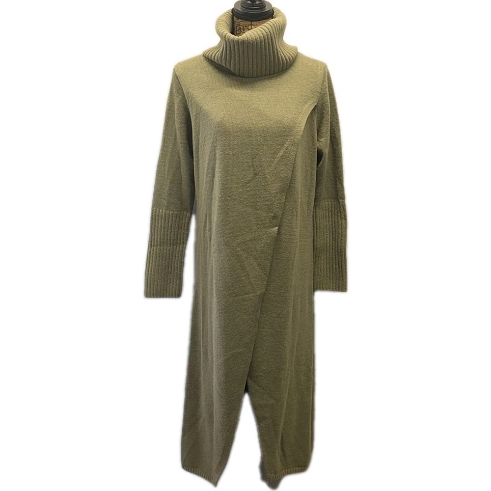 G by Giuliana Sweater Dress Olive Turtleneck‎ Crossover Quiet Luxury sz MP